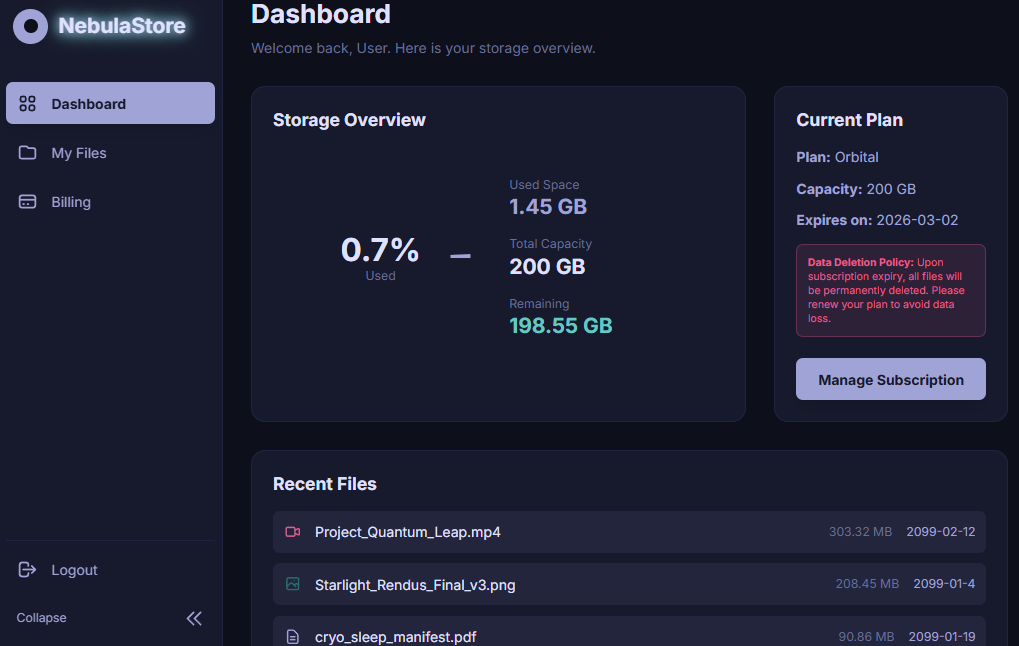 Nebula Store Futuristic Cloud Storage